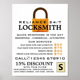 Poster Padlock vintage, Locksmith Publicité