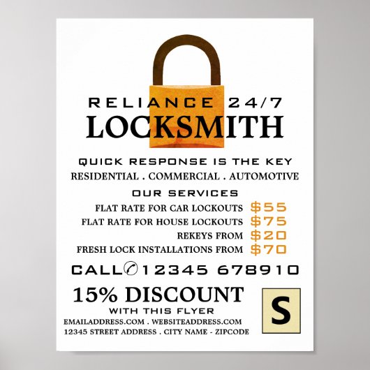Poster Padlock vintage, Locksmith Publicité (Devant)