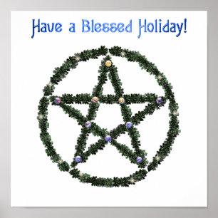 Poster Pagan Blessed Holiday Yule Wreath Pentacle