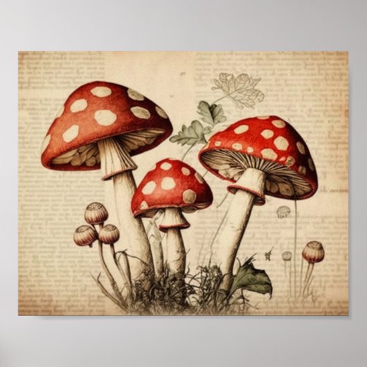 Poster Page de champignons vintages (Devant)