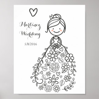 Poster Page de coloration de mariée Mariage illustrée per
