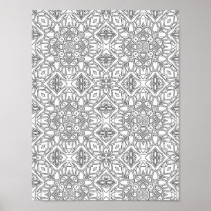 Poster Page de coloriage à motif de carreau de mandala fl
