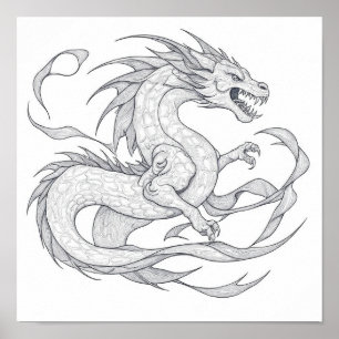 Poster Page de coloriage adulte complexe : Dragon détaill