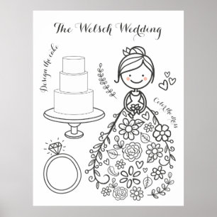 Poster Page de coloriage d'activité de mariage illustré