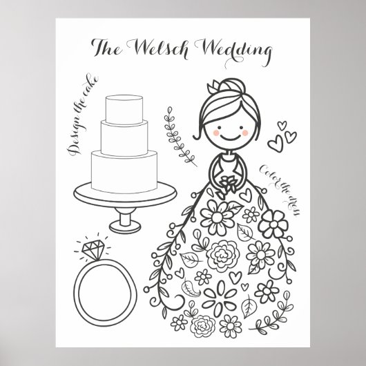 Poster Page de coloriage d'activité de mariage illustré (Devant)