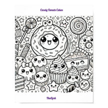 page de coloriage de beignets en bonbons gâteaux