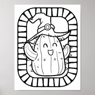 Poster Page de coloriage de cactus souriants Halloween dr