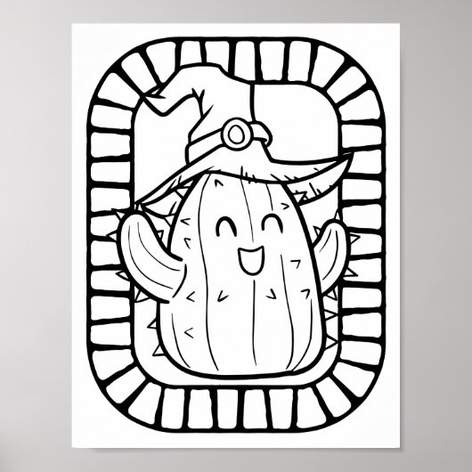 Poster Page de coloriage de cactus souriants Halloween dr (Devant)