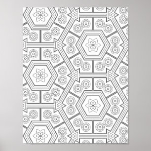 Poster Page de coloriage de carreaux hexagonaux Art géomé