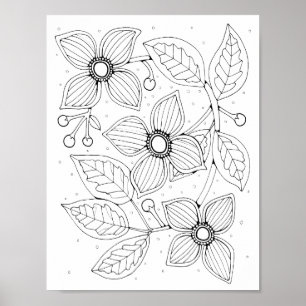 Poster Page de coloriage de gemme de fleur de bois de chi