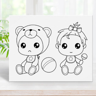 Poster Page de coloriage de jumeaux fille ours bébé combi