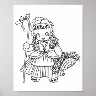 Poster Page de coloriage de la fille à la poupée Little B