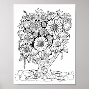 Poster Page de coloriage de l'arbre de la forêt Imaginair