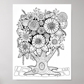 Poster Page de coloriage de l'arbre de la forêt Imaginair