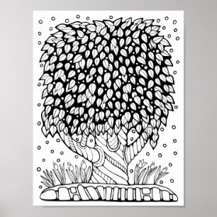 Poster Page de coloriage de l'arbre feuillus Imaginaire A