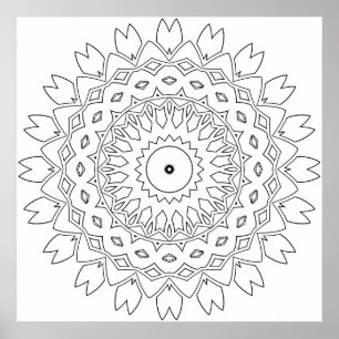 Poster Page de coloriage de mandala de pétale de feuille