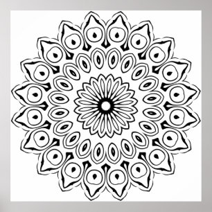 Poster Page de coloriage de mandala floral facile avec de