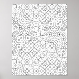 Poster Page de coloriage de motif de carreaux floraux ave