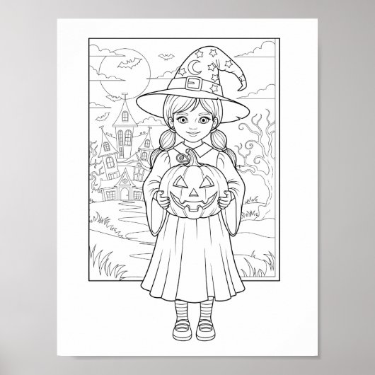 Poster Page de coloriage Halloween - Une fille avec Citro (Devant)