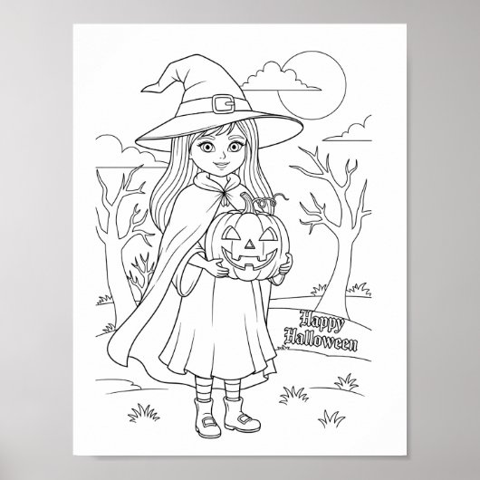 Poster Page de coloriage Halloween - Une fille avec Citro (Devant)