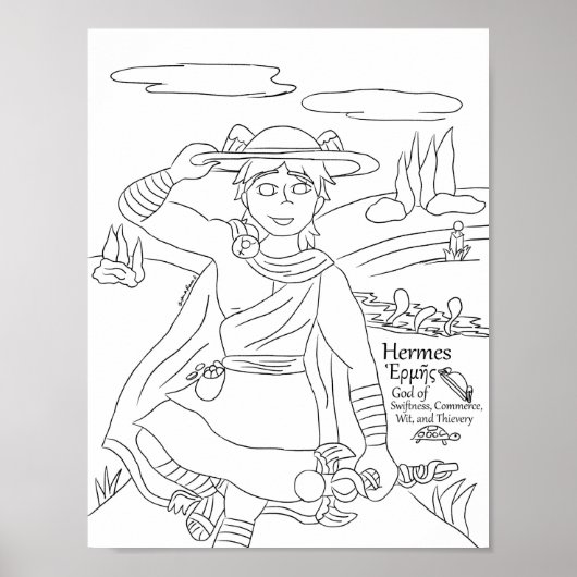 Poster Page de coloriage Hermes (Devant)