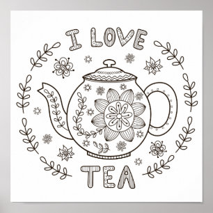 Poster Page de coloriage I Love Tea