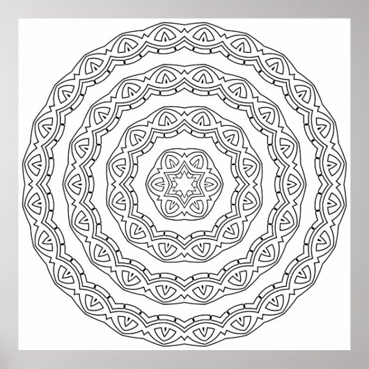 Poster Page de coloriage mandala à vagues concentriques (Devant)
