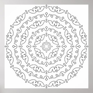 Poster Page de coloriage mandala de feuille facile motif