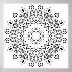 Poster Page de coloriage mandala de pétale de feuille des