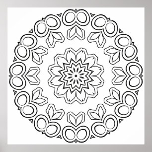 Poster Page de coloriage mandala de style floral dessin d