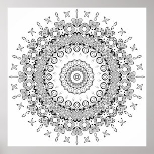 Poster Page de coloriage mandala étoile cœur design compl