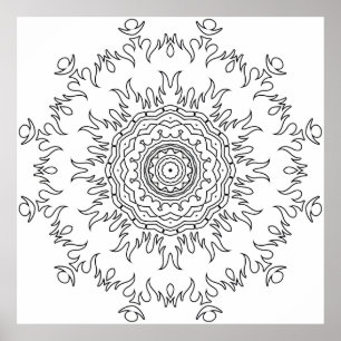Poster Page de coloriage mandala Flame Burst Art complexe