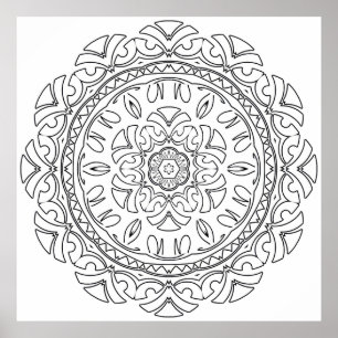 Poster Page de coloriage mandala floral orné, Art décorat