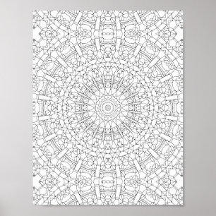 Poster Page de coloriage mandala kaléidoscope complexe