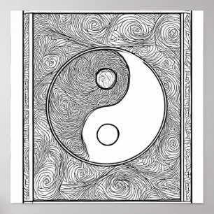 Poster Page de coloriage symétrique complexe : Yin Yang