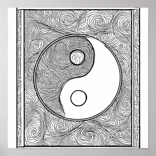 Poster Page de coloriage symétrique complexe : Yin Yang (Devant)