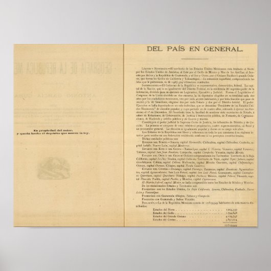 Poster Page de titre de 1874 Atlas du Mexique (Devant)