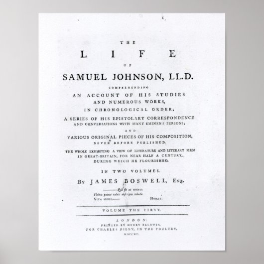 Poster Page de titre, de "La vie de Samuel Johnson" (Devant)
