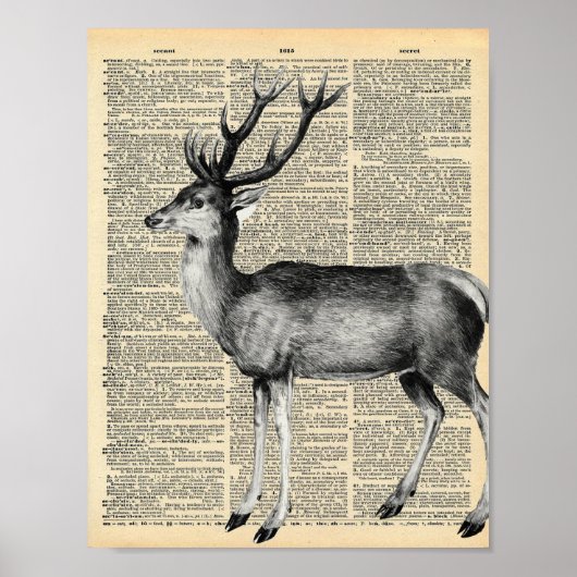 Poster Page Dictionnaire vintage avec cerf (Devant)