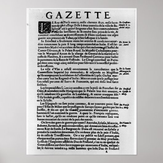 Poster Page du texte de 'La Gazette' (Devant)