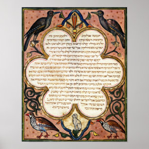 Poster Page d'une bible hébraïque avec des oiseaux, 129