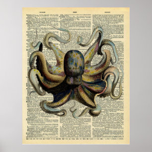 Poster Page vintage Botanique Octopus Art Dictionary