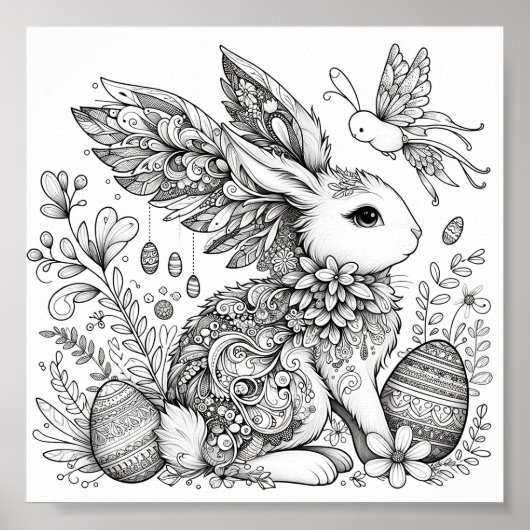 Poster Pages de coloriage du lapin de Pâques Imprimable (Devant)