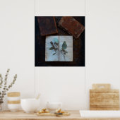 Poster Pages de livres anciens avec des feuilles eucalypt (Cuisine)