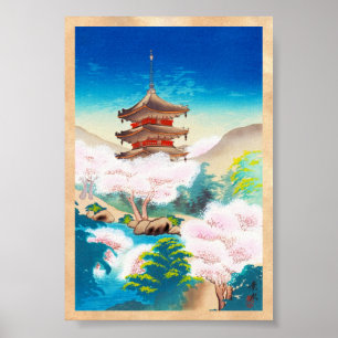 Poster Pagode Keisui au printemps japonais paysage orient