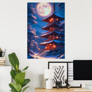Poster Pagode mystique sous le ciel lunaire