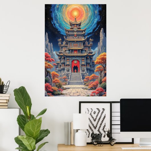 Poster Pagode Mystique sous un Ciel Céleste (Bureau à domicile)