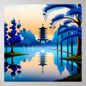 Poster pagode peinture bâtiment japonais lever de soleil  (Devant)