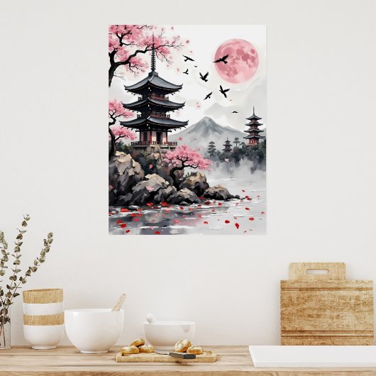 Poster Pagode sous une lune rose (Cuisine)