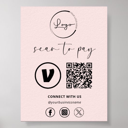 Poster Paiement de code QR rose - Analyser pour payer Log (Devant)